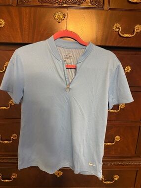 Nike Light Blue Dri-FIT Short Sleeve Zip Polo